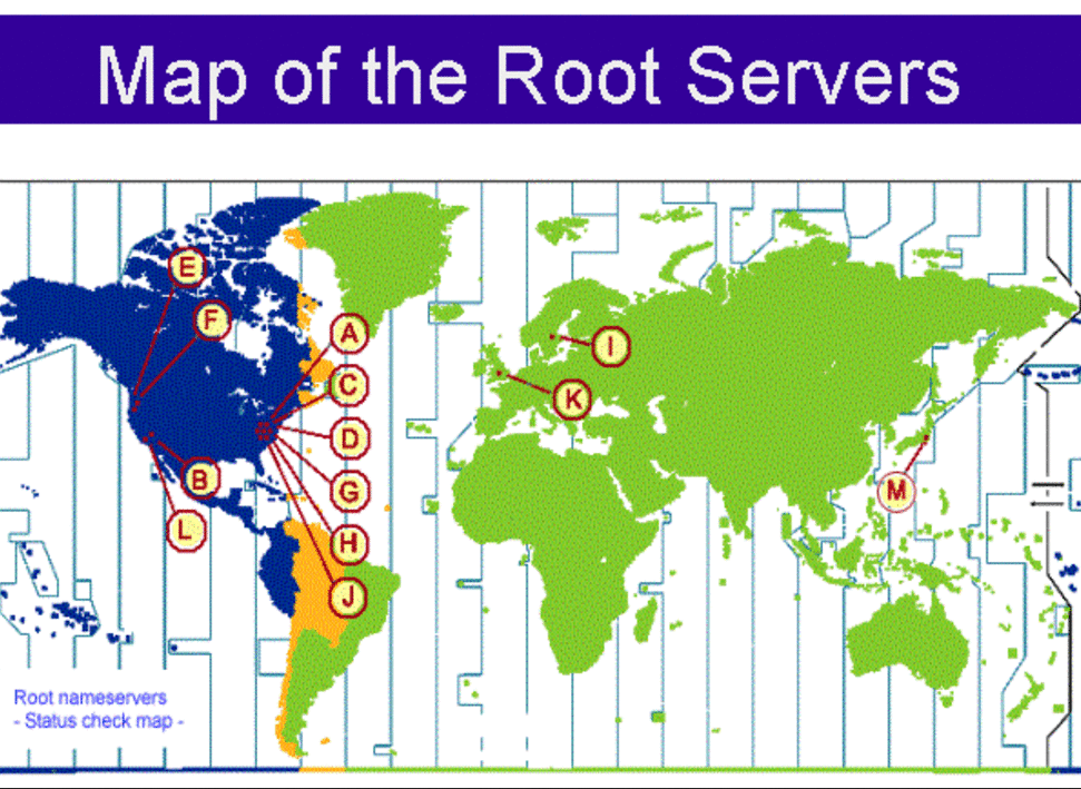 Carte des serveurs DNS racine